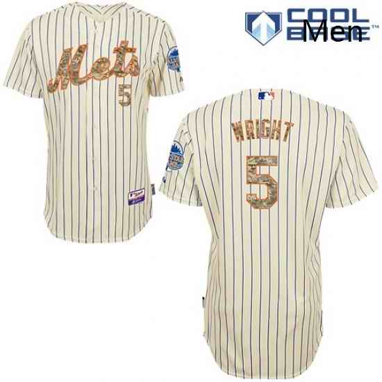 Mens Majestic New York Mets 5 David Wright Authentic Cream USMC Cool Base MLB Jersey
